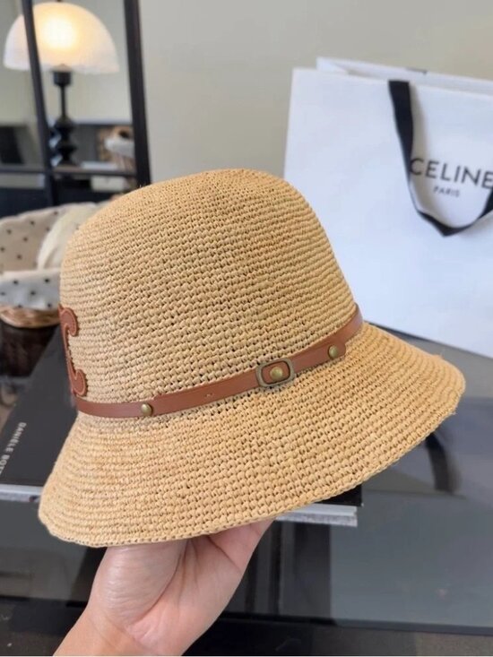 CELINE Natural Straw Bucket Hat Triomphe OS